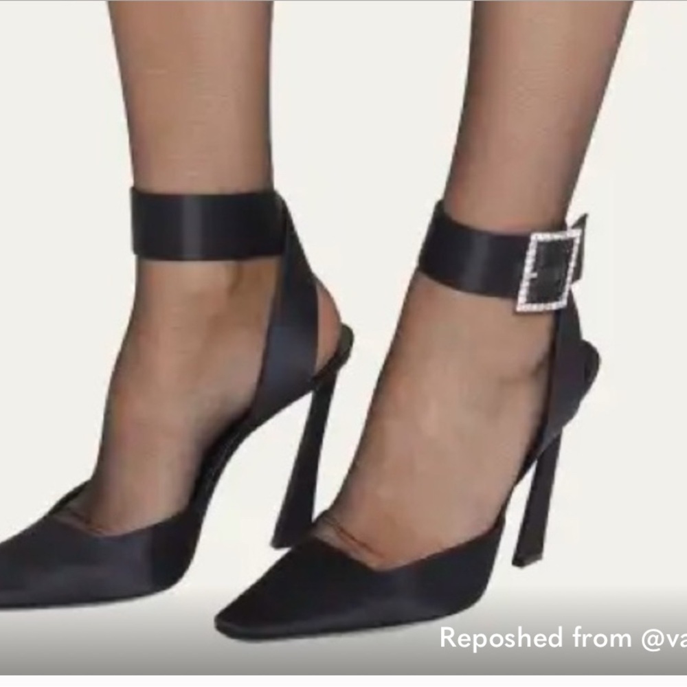 Saint Laurent Slingback Satin Pumps Crystal Buckle sz 36